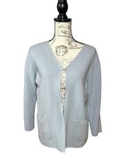 Anne Klein Light Blue Cardigan Hook & Eye Closure Sweater 100% Merino Wool XL