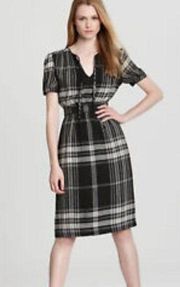 Burberry Brit Gray Check Crepe Wool Dress 12