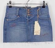 NWT  Distressed Rhinestone Denim Micro Mini Skirt