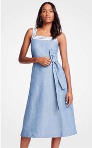 Wavy Trim Chambray Midi Dress