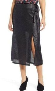 Something Navy Wrap Sequin Midi Skirt