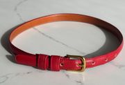 Leather Belt with Brass Buckle in Red Size 26 / XS