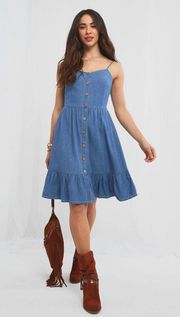 Womens  Smocked Back Chambray Denim Sleeveless Dress - Sz M