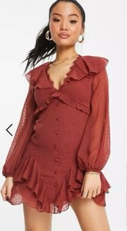 NWOT $55  Design Rust Lace Trim Long Sleeve Swiss Dot Textured Mini Dress 2P