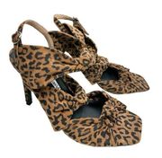Charles David Sandals Womens Size 7.5 Animal Print Brown Bow Luxe Slide Heels