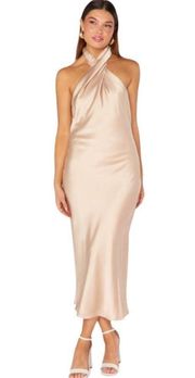 Show Me Your Mumu | Jasmine Halter Midi Dress | Champagne Luxe Satin