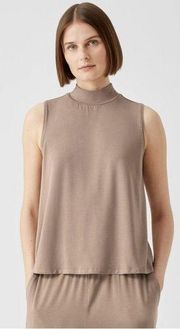 Eileen Fisher Fine Jersey Mock Neck Sleeveless Tank Barley XXS