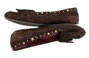 L.E.I. Fallon Leather Moccasin Slippers Shoes Fringe Studded Boho Bohemian