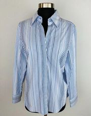 New York & Company Blue White Stripe Shirt  L