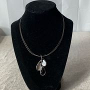 Lia Sophia Droplet Black, White, and Gray Silvertone Pendant Necklace