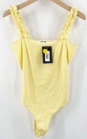 DOUBLE ZERO Bodysuit Size Large Yellow NWT Ruffle Ribbed Boutique Tag Attached