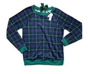 Crown & Ivy Women's Navy Plaid Keyhole Sweater Size Medium M Holiday NWT Argyle