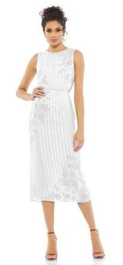 MAC DUGGAL Floral Embellished Sleeveless Midi Dress White Size 12 NWT