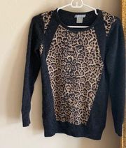 Hayden cheetah and dark grey 100% cashmere sweater