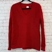 Cabi Red Standout Pullover Cable Knit Ribbed Cotton V Neck Sweater