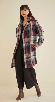 Anthropologie Eva Franco Blue Red Plaid Drew Peacoat Oversized Coat Womens M