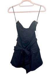 NWT Skylar Rose Strapless Wrap Belt Pinstripe Romper Black Women's XS