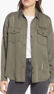 RAILS Loren Lightning Military Jacket Shirt Olive Green Tencel Linen sz S