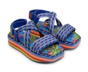 Farm Rio Blue Macaw Platform Sandals Womens Sz 7 Blue Open Toe Strappy NEW