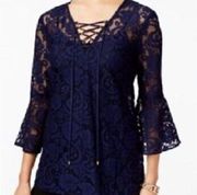 Navy blue lace lace up top never worn long sleeve