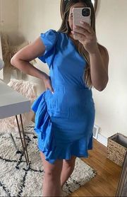 Bardot blue ruffled dress