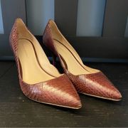 Loeffler Randall Brown Red Snakeskin Pointed Toe 3 Inch Heels Women’s Size 9.5