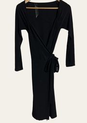 Norma Kamali Little Black Long Sleeve Wrap Dress Size XS