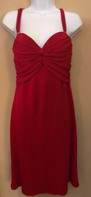 Valentines Red Knit Sweetheart Neckline Spaghetti Strap Fitted Cocktail Dress