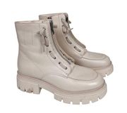 ASH Lynne Ivory Leather Chunky Lug Sole Combat Ankle Boots Size 38