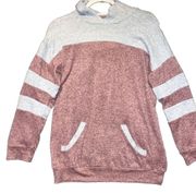 Oversized Ash Pink & Gray Color-block Hoodie