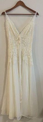 Vintage Gotham Ivory Lace Negligee Nightgown, Size Small