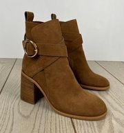 See by Chloé Suede Buckle Ankle Booties 36 Tobacco (Tan) & Goldtone Metal $525