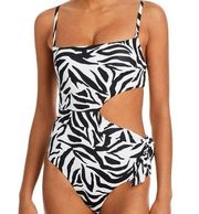 Aqua Swim Sashed Cutout Zebra Black White One Piece Swimsuit Large Womens NWT