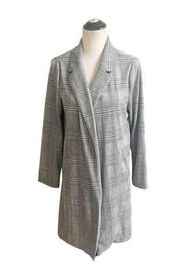 Melloday Longline Cardigan Jacket Plaid Gray Blue Size Medium