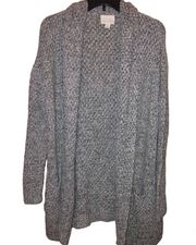 Mohair Wool Open Front Chunky Knit Long Pocket Cardigan Grey Large
