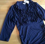 🌺 A Pea in the Pod Maternity Ruffle V-Neck Tunic, Navy Blue, Size S