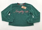 WALLFLOWER Jr's Size Large Green Christmas Naughty-ish Pullover Sweatshirt