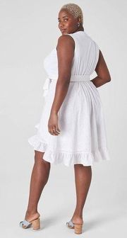 LANE BRYANT faux wrap mixed media eyelet dress