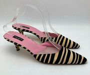 Vintage Kate Spade Zebra Striped Pointy Toe Kitten Heel Mules