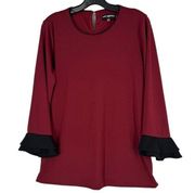 Karl Lagerfeld Red And Black Long Sleeve Blouse Flare Sleeves Size XS