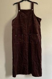 NWT Denim & Co Brown Corduroy Overall Midi Dress Casual Comfy Retro 90s 1X