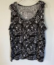 Garnet Hill Organic Linen Knit Tank Black and White Floral Print Size Large