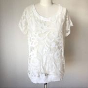 Jack by BB Dakota Top M Lace Knit White Coverup Boho Flirty Short Sleeve