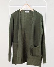 Zenana Army Green Waffle Knit Cardigan Size Large