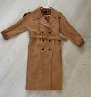 - Camel Faux Leather Trench Coat Size 6