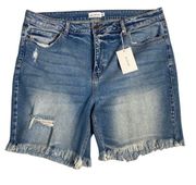 Ms. Cello Women's Jean Shorts Sz 2X Denim Frayed Hem High Rise Distressed