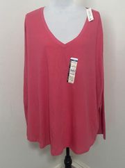 Women's Plus Size V-Neck Long Sleeve Shirt Size 4X (28W-30W) Pink