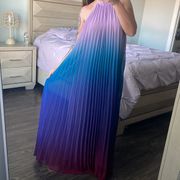 L’Atiste by Amy Pleated Rainbow Halter Maxi Dress