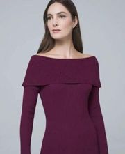 White House Black Market Burgundy Off the Shoulder Sweater with Bow - Size M