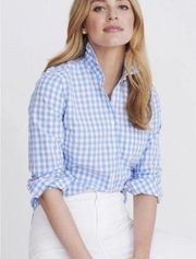 Untuckit Women’s Aria Gingham Check Button Up Top | Blue/White | 6